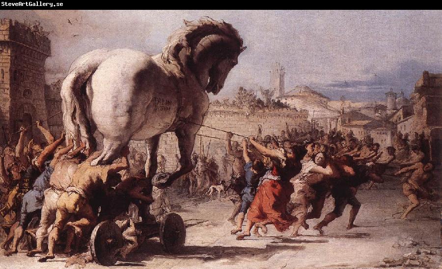 TIEPOLO, Giovanni Domenico The Procession of the Trojan Horse in Troy e